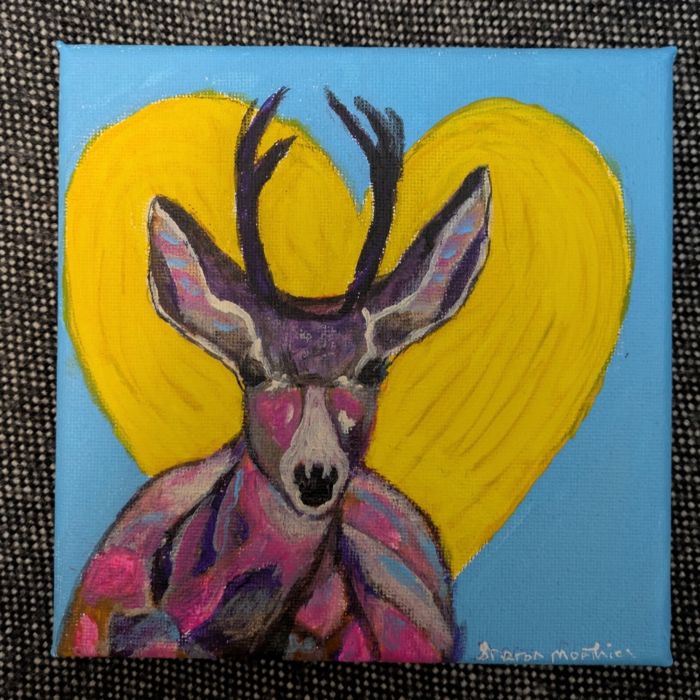 Valentine Camouflage Vibrant Deer Canvas Art with Heart 6" X 6" Mini Original